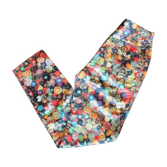 Rare 90s Moschino Jeans Button Print High-Waisted Pants – Made in Italy - Picture 1 of 6